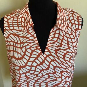 Cabi 4183 Women's Orange Cream Collared Sleeveless Twirl Top Size Medium